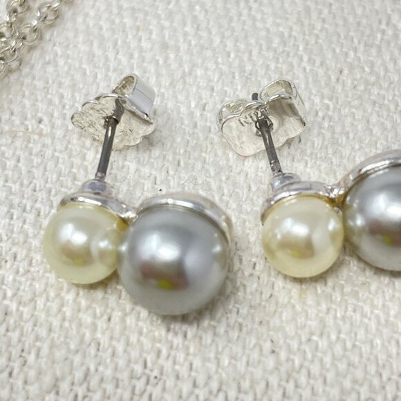 Avon Opposites Attract Set Necklace Earrings Imitation Pearl Silver-Tone - Picture 3 of 6